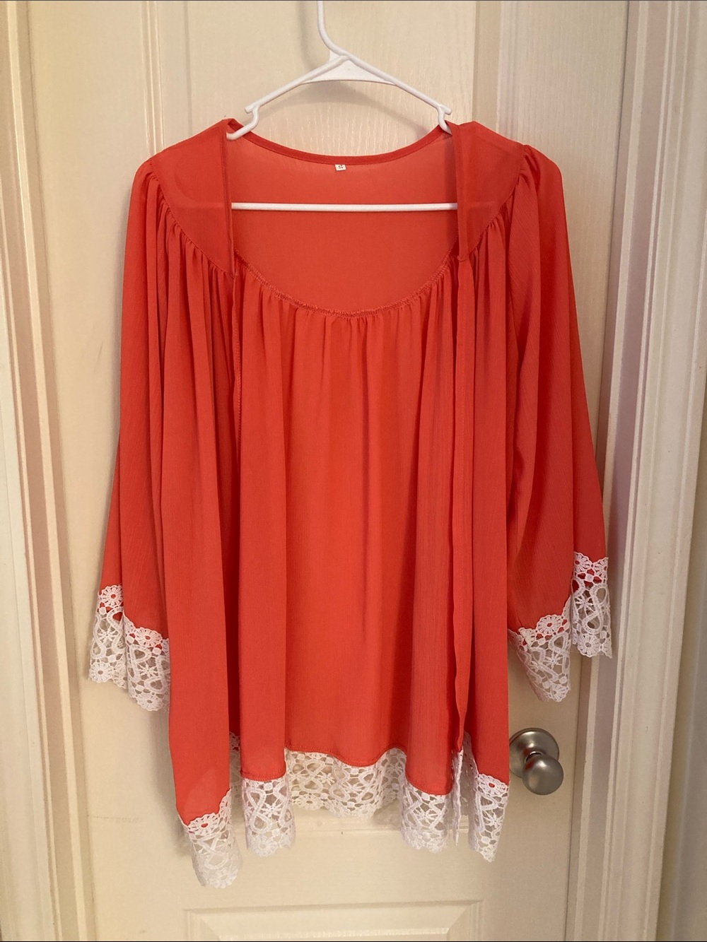 Women’s Coral Top with White Lace Trim